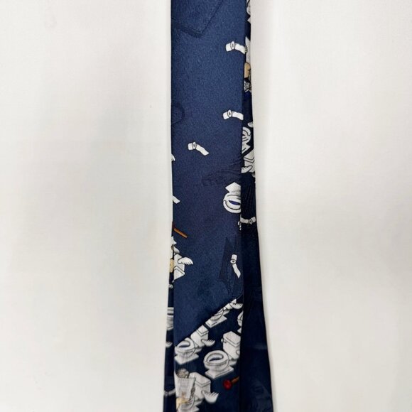 After Dark Men’s Neck Tie 3 3/4” Navy Blue Silk “Flying Toilets” Novelty Necktie - Picture 7 of 11